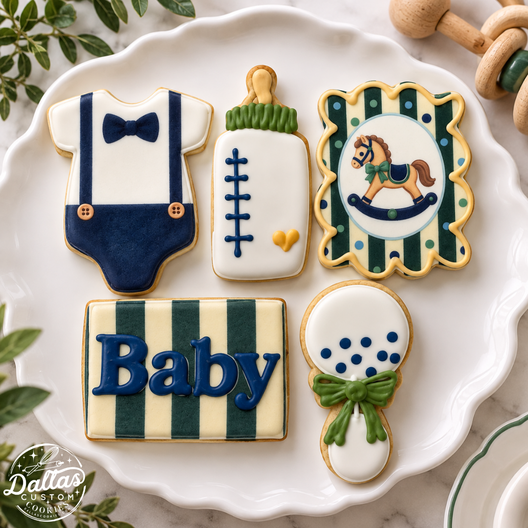 Rocking Horse & Bow Ties Vintage Rocking Horse Baby Shower Cookies--12 Count