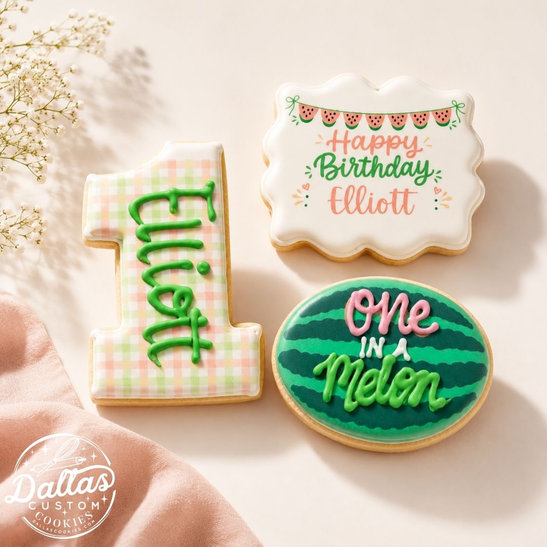 One in a Melon First 1st Birthday Watermelon Fruit Themed Birthday Cookies--12 Count