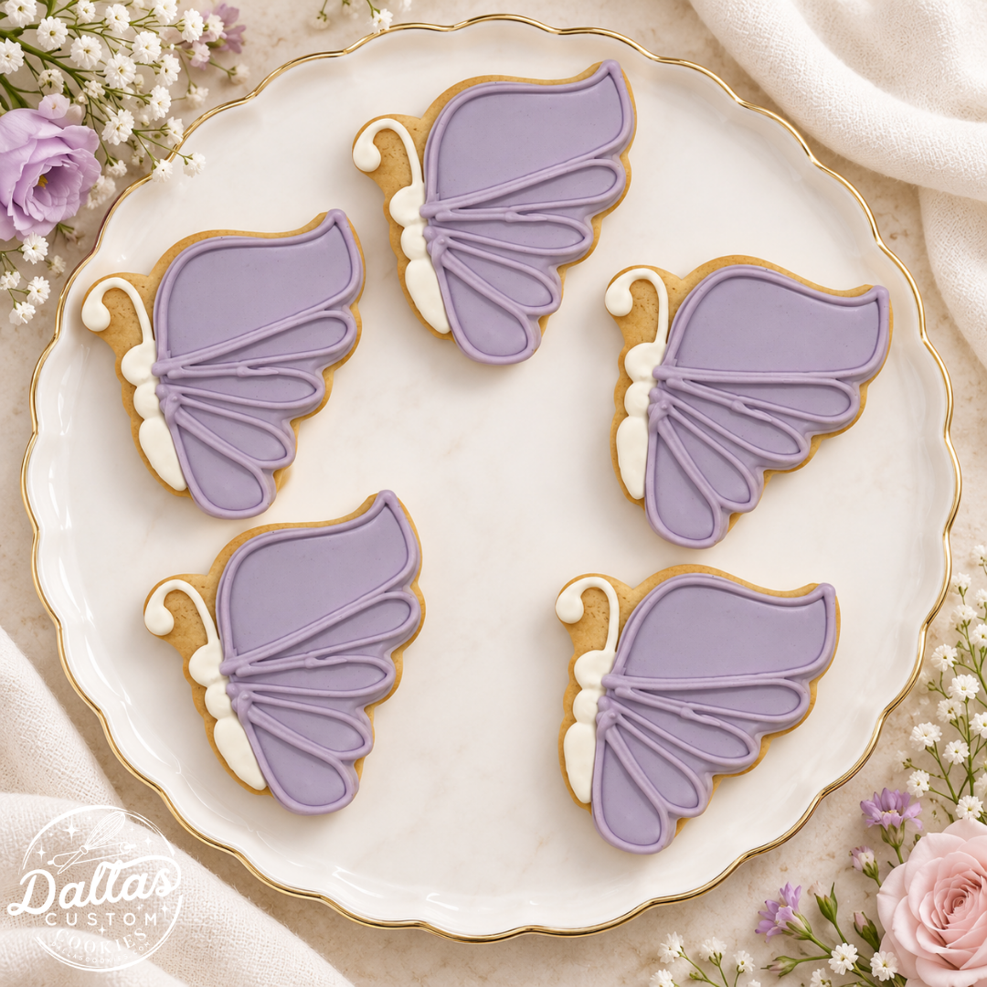 Lavender Butterfly Decorated Cookies Cookie Set -- 12 Count