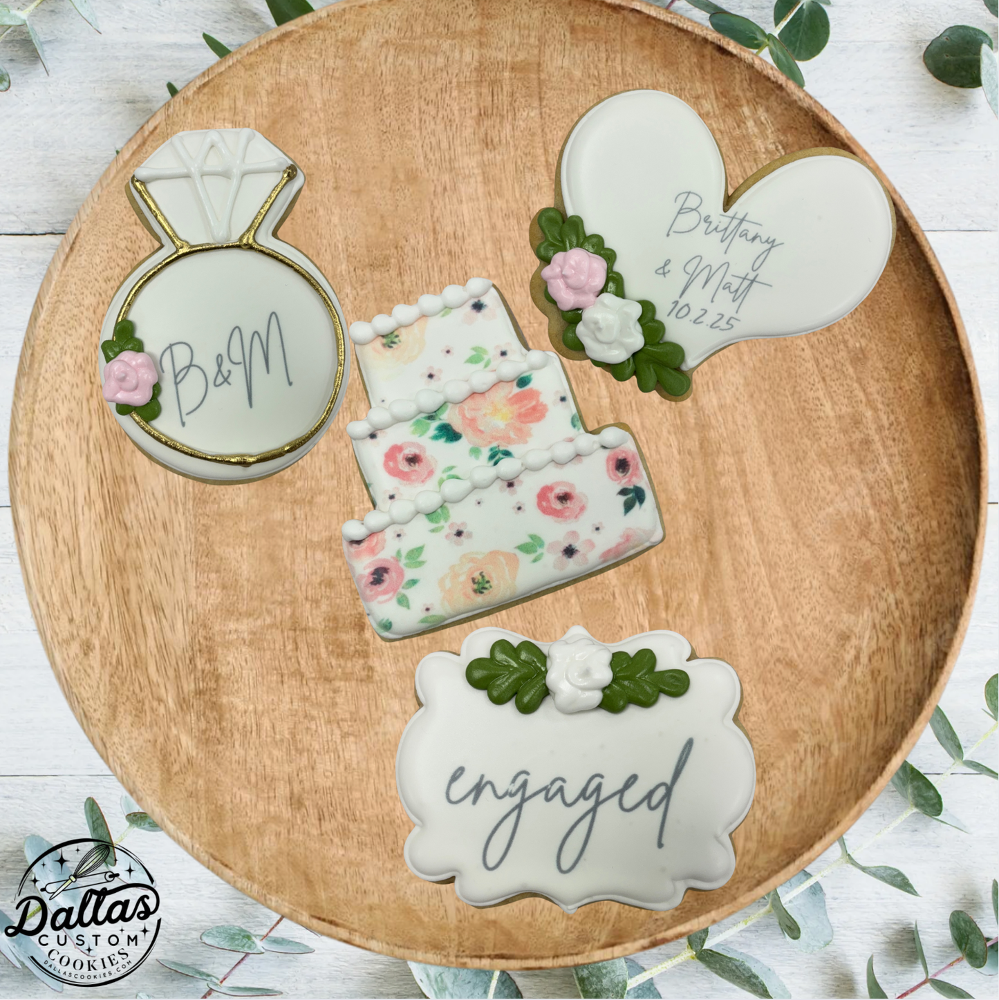 4 Design Engaged Wedding Set w/pink accents : Floral Heart, Plaque, Wedding Cake & Engagement Rings-- 12 Count