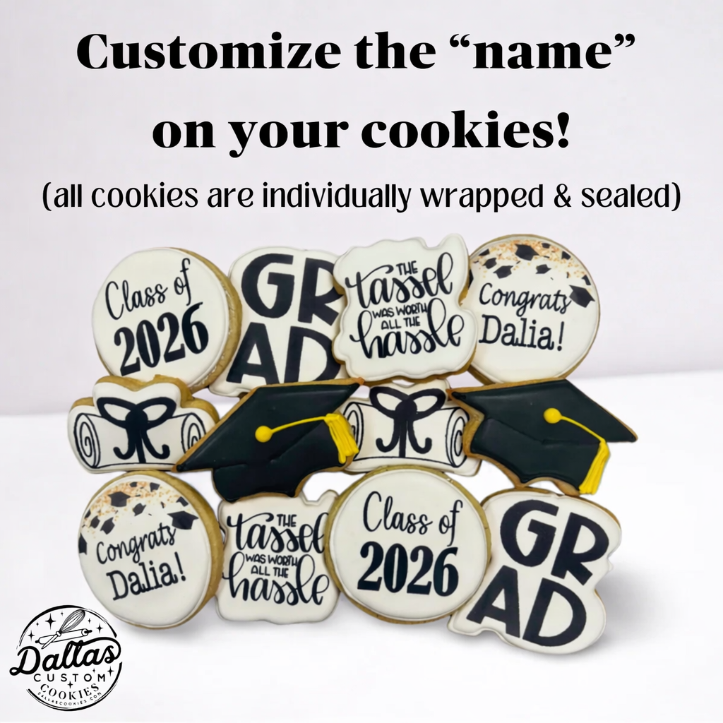 2026 Pre-Designed Graduation Cookies w/Personalized Name--12 Count