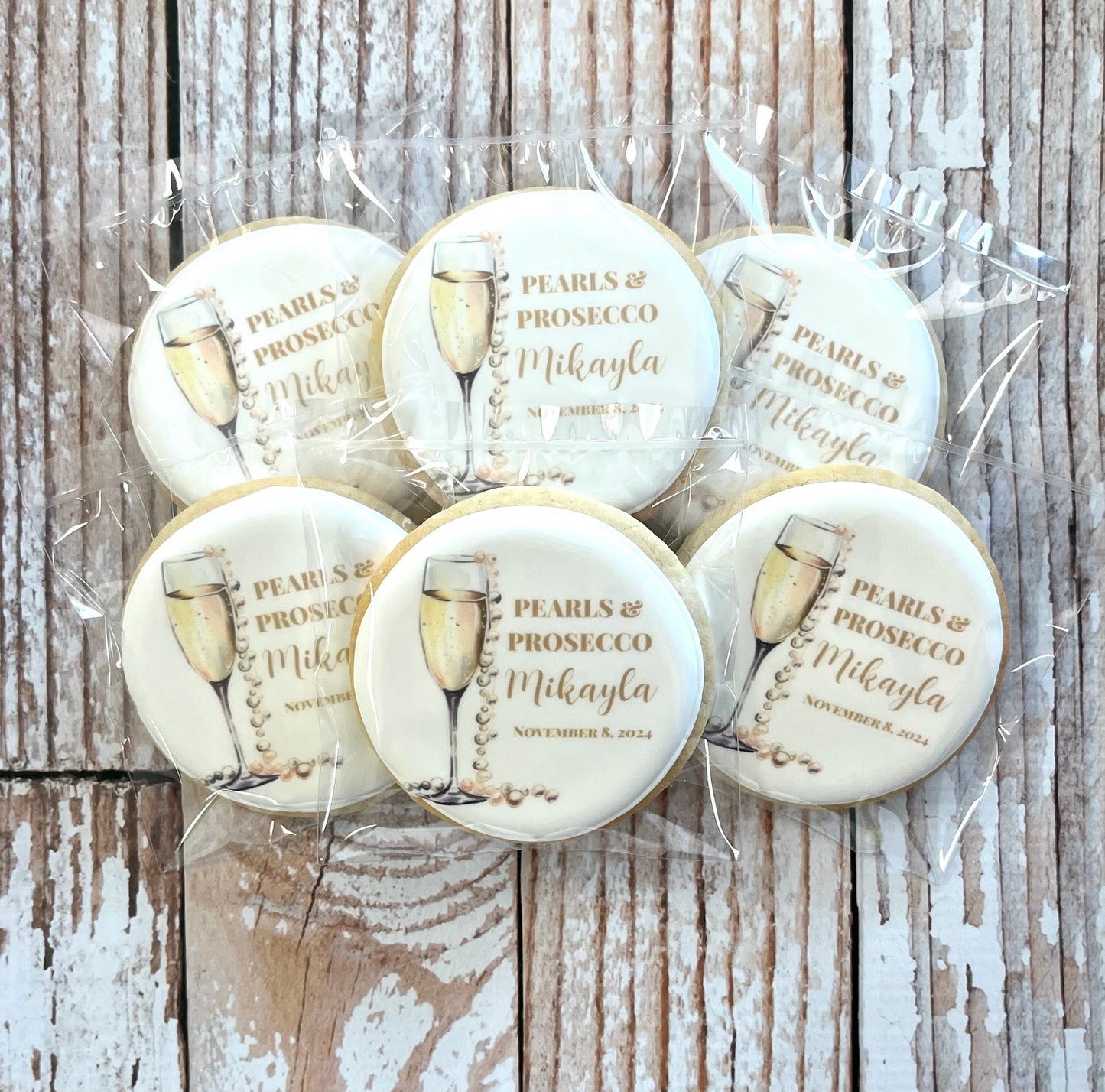 Pearls and Prosecco Bridal Shower Brunch Themed Cookies --12 Count