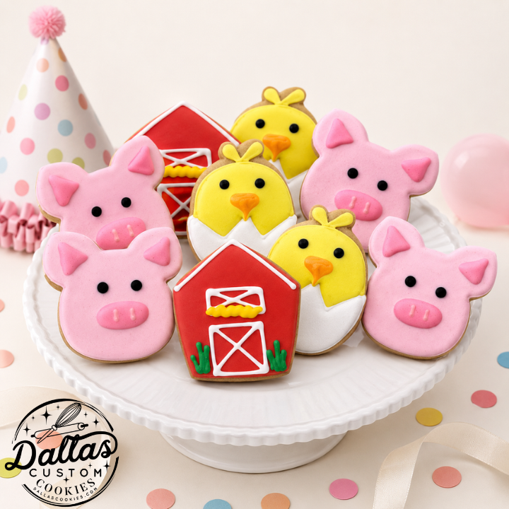 Hand decorated Farm Chick Barn Pig Barnyard Animal Farm Themed Cookies--12 Count