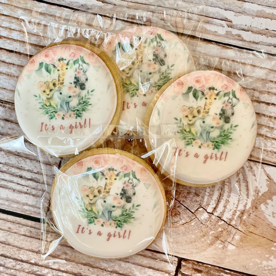 Girl Baby Animal Safari Baby Shower Baby Girl Themed Cookies--12 Count