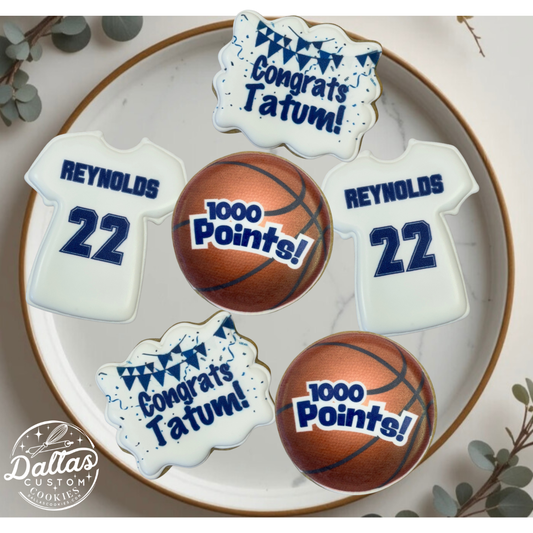 500 Points / 1000 Points Congrats ! Basketball & Jersey Sports Themed Cookies--12 Count