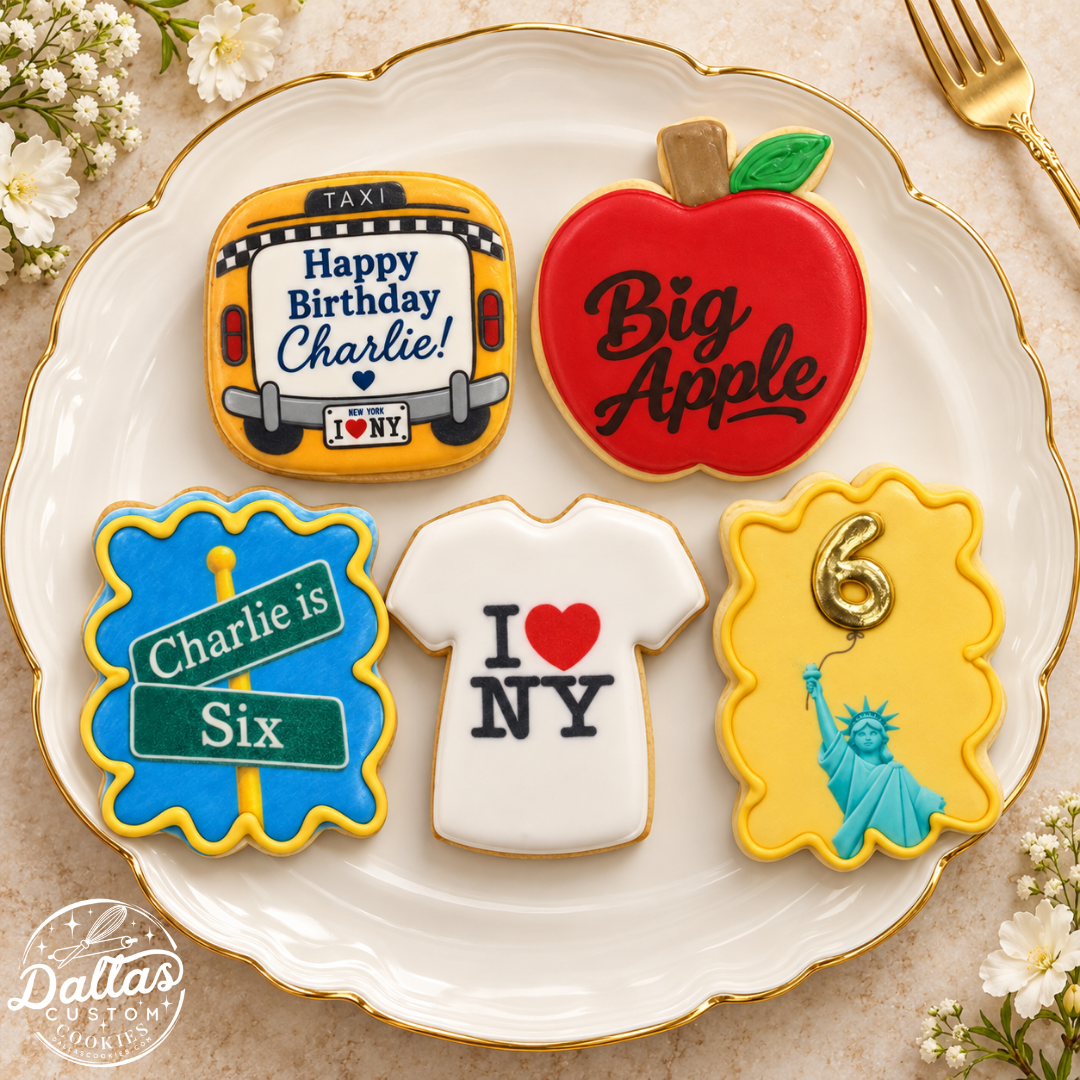 New York City Birthday Cookies – Personalized Big Apple, NYC Taxi & Statue of Liberty  Cookie Set--12 Count