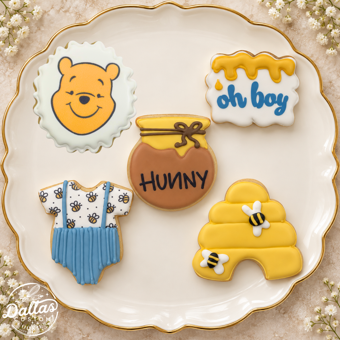 Oh Boy Baby Shower Cookies – Pooh Bear, Honey Pot & Bumblebee Cookie Set --12 Count