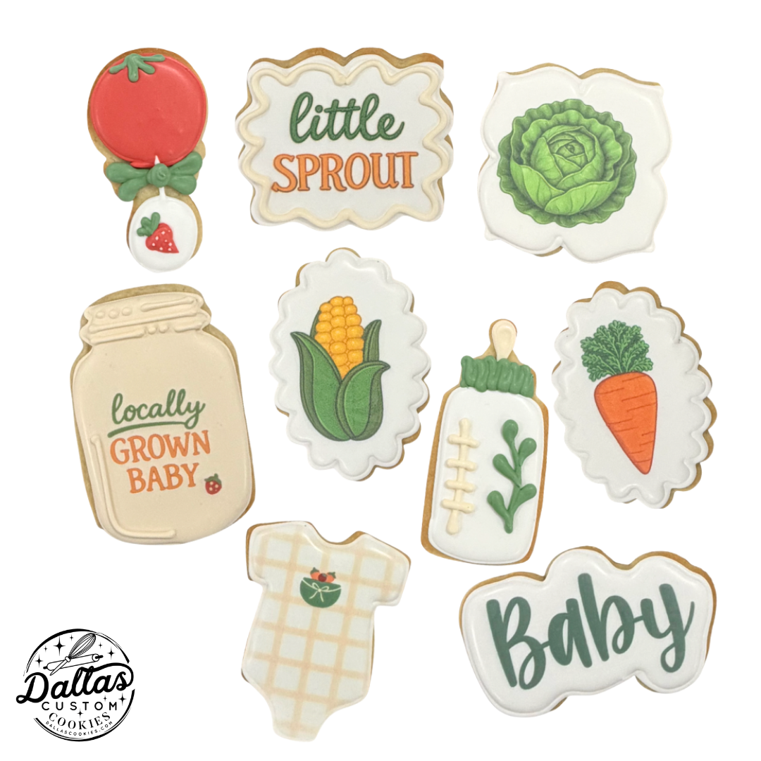 Locally Grown Baby Shower Fresh Market Little Sprout Themed Cookies--12 Count