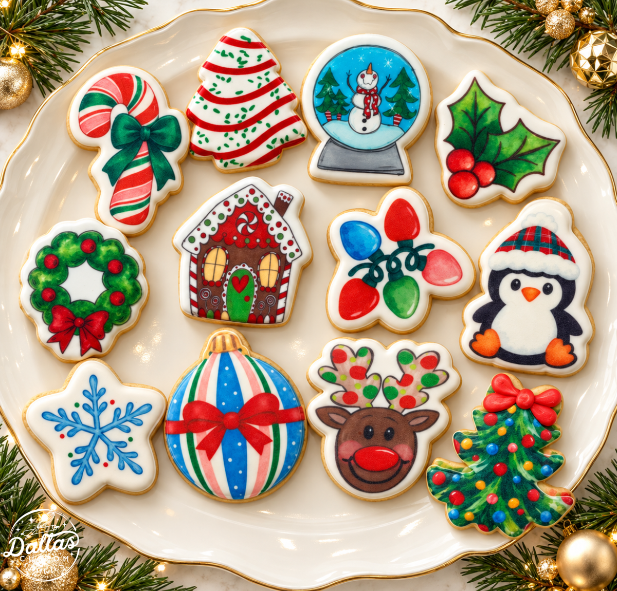 Merry & Bright Christmas Cookies – Decorated Sugar Cookie Gift Set, Holiday Party Favors, Stocking Stuffers & Christmas Gifts--12 Count