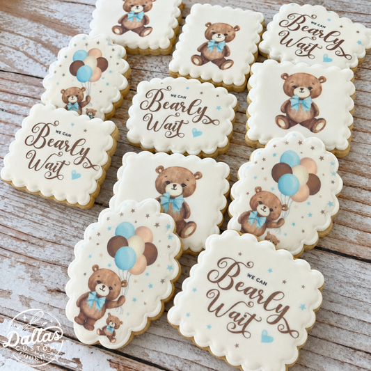 We Can Bearly Wait Teddy Bear Themed Baby Shower Cookies--12 Count
