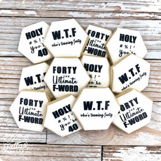 40th Birthday WTF Ultimate F Word Turning Forty Birthday Cookies--12 Count