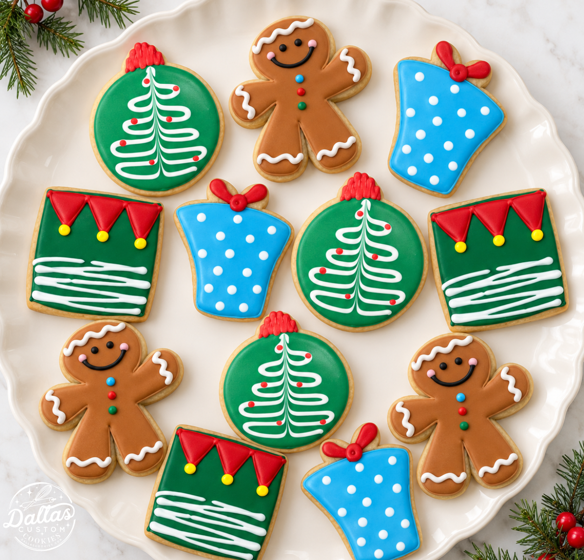 Holly Jolly Christmas Cookies – Hand-Decorated Sugar Cookies, Gingerbread Man & Ornament Designs, Holiday Gift Set & Party Favors--12 Count