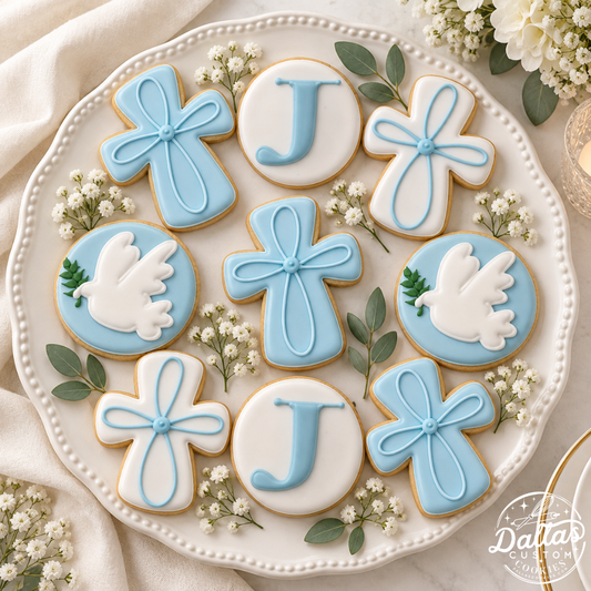 Elegant Dove Blue Baptism & Christening Cookies --12 Count