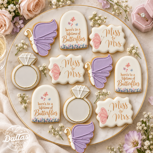 Miss to Mrs. Butterfly Lifetime of Butterflies Bridal Shower Cookie Set -- 12 Count