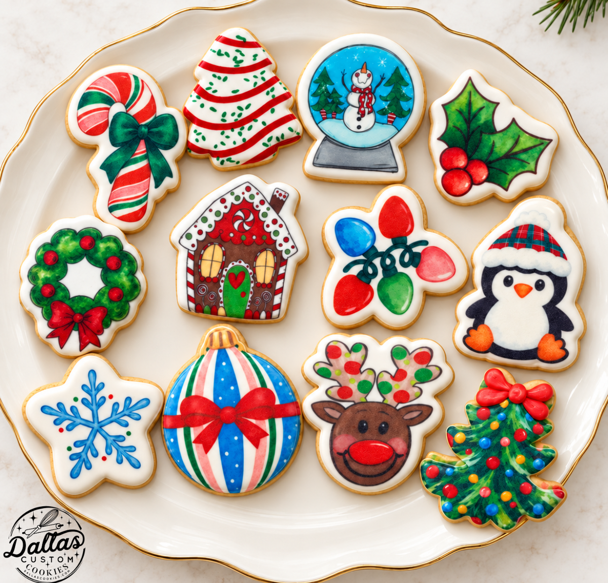 Merry & Bright Christmas Cookies – Decorated Sugar Cookie Gift Set, Holiday Party Favors, Stocking Stuffers & Christmas Gifts--12 Count