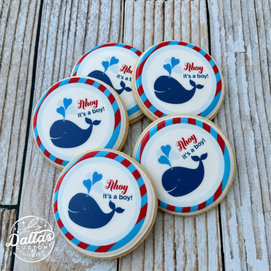 Ahoy It's a Boy Nautical Whale  Baby Shower Cookies--12 Count