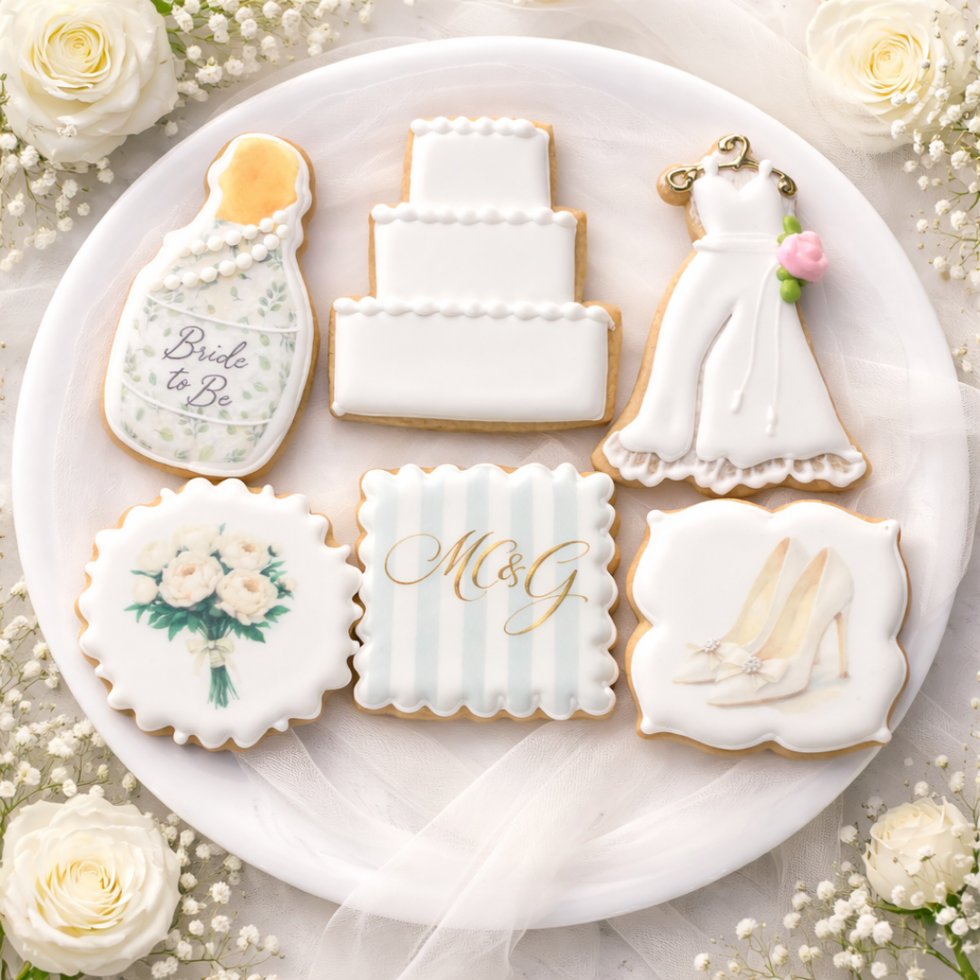 Bridal Shower Bride to Be Champagne Bridal Shower Cookie Collection Wedding Dress & Engagement Sugar Cookies– 12 Count