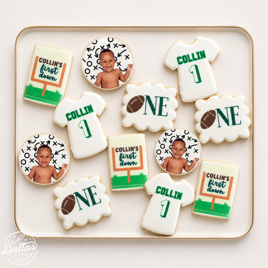 Baby's First Birthday Football Jersey Themed First Down Cookies--12 Count