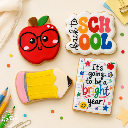 Back to School Sugar Cookie Set | Decorated Cookies for Teachers, Students & Classrooms | Apple, Pencil, Notebook Designs--Teacher Gift Set--12 Count