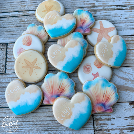 Beach Ocean Seashell Themed Wedding Cookies--12 Count