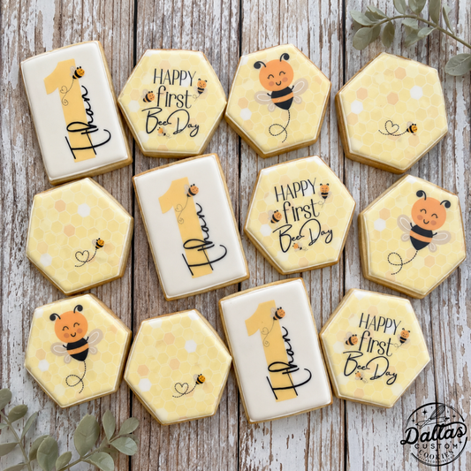 Bee Themed First Birthday Cookies Happy BEE DAY--12 Count
