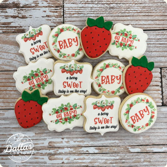 Berry Sweet Baby is on the Way Strawberry Set of Baby Shower Cookies--12 Count