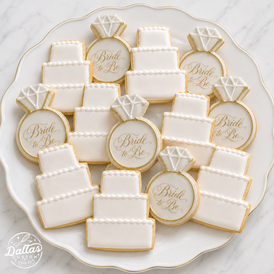Bride-to-Be Set w/3 Tier Wedding Cakes Bridal Shower Cookies -- 12 count