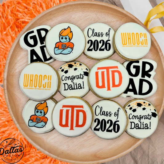 UTD University of Texas at Dallas Direct Printed Pre-Designed Set of Graduation Cookies--12 Count