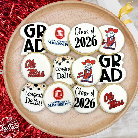 University of Mississippi Ole Miss Direct Printed Pre-Designed Set of Graduation Cookies--12 Count