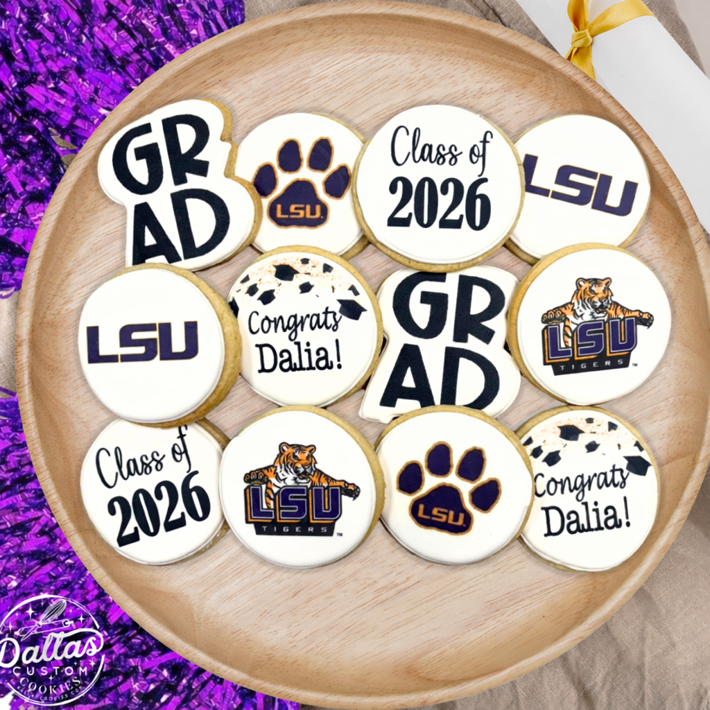 LSU Geaux Tigers Louisiana State University Direct Printed Pre-Designed Set of Graduation Cookies--12 Count