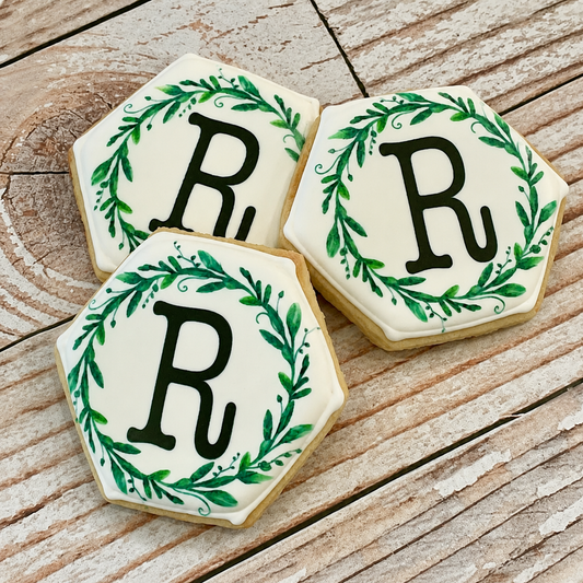 Wreath Cookies Personalized w/Initial -- 12 Count