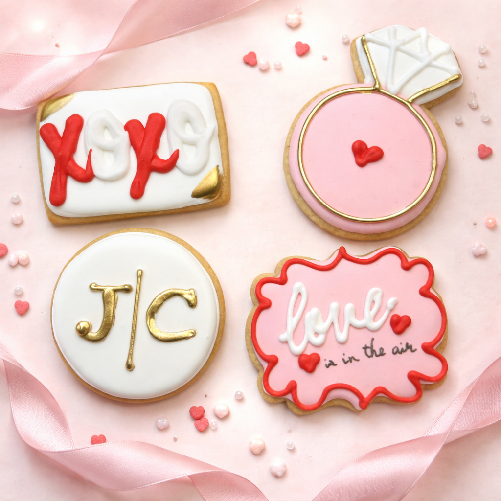Love is in the Air Hand Deco Bridal Shower / Red Pink Gold / Engaged Bridal Wedding Set Engagement Rings-- 12 Count