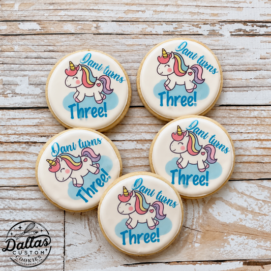 Circle Personalized Unicorn Cookies--12 Count