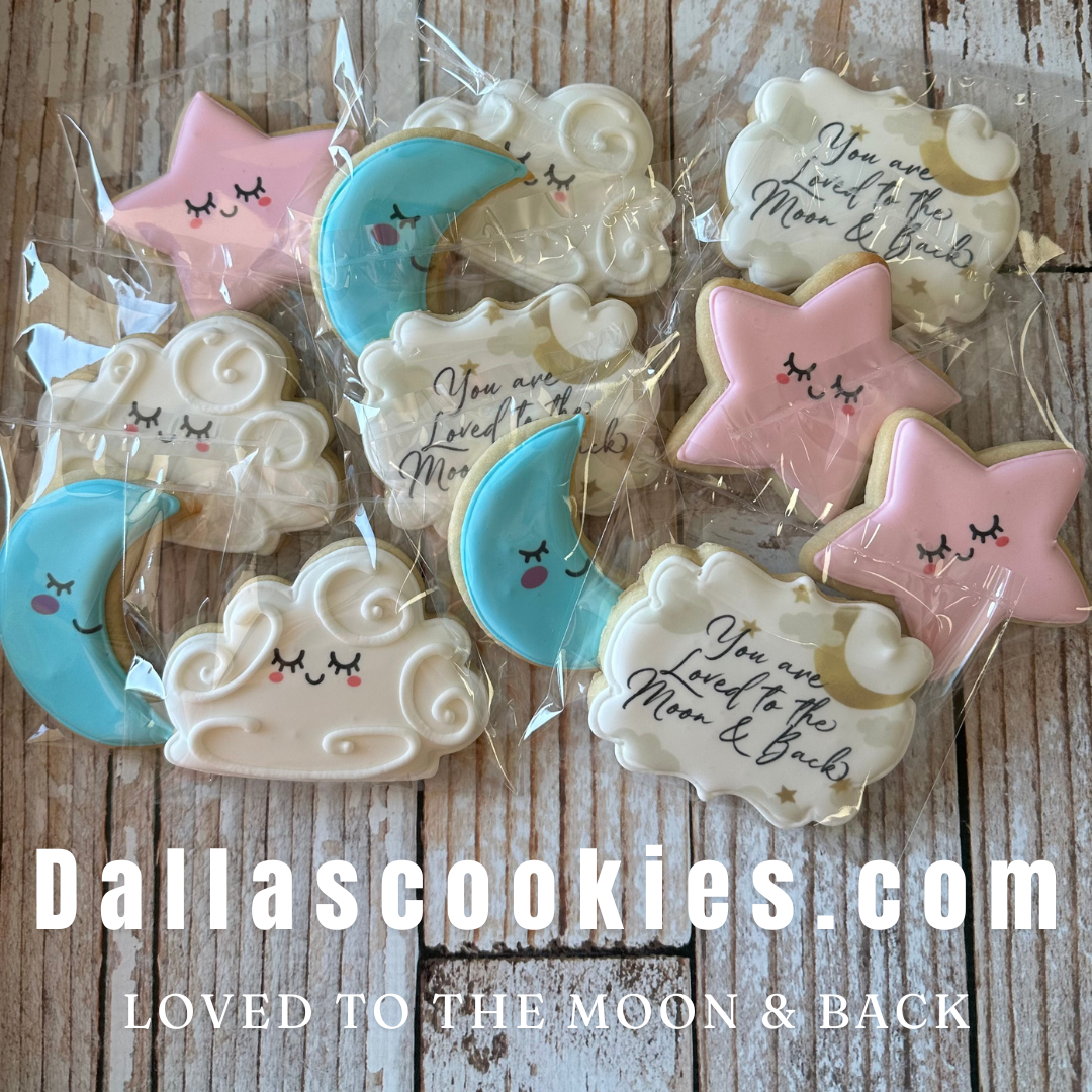 Moon Stars Loved to the Moon and Back Gender Reveal Gender Neutral Baby Shower Cookies--12 Count