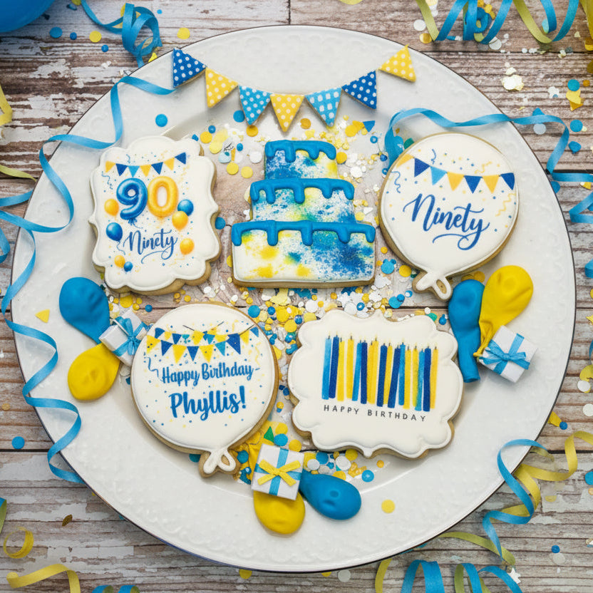 Personalized w/name, age, and preferred colors Happy Birthday Cookies Pick your Colors--12 Count