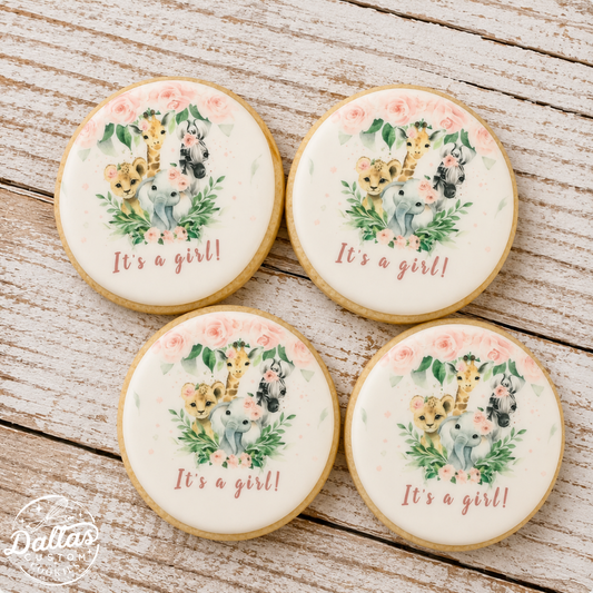 Girl Baby Animal Safari Baby Shower Baby Girl Themed Cookies--12 Count