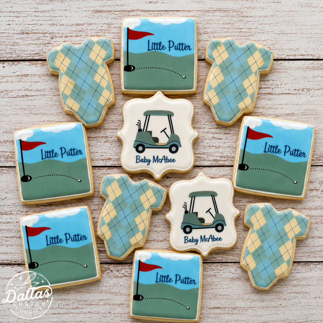 Golf Themed Baby Shower Putter is on the Way - It's a Boy Baby Shower Cookies--12 Count