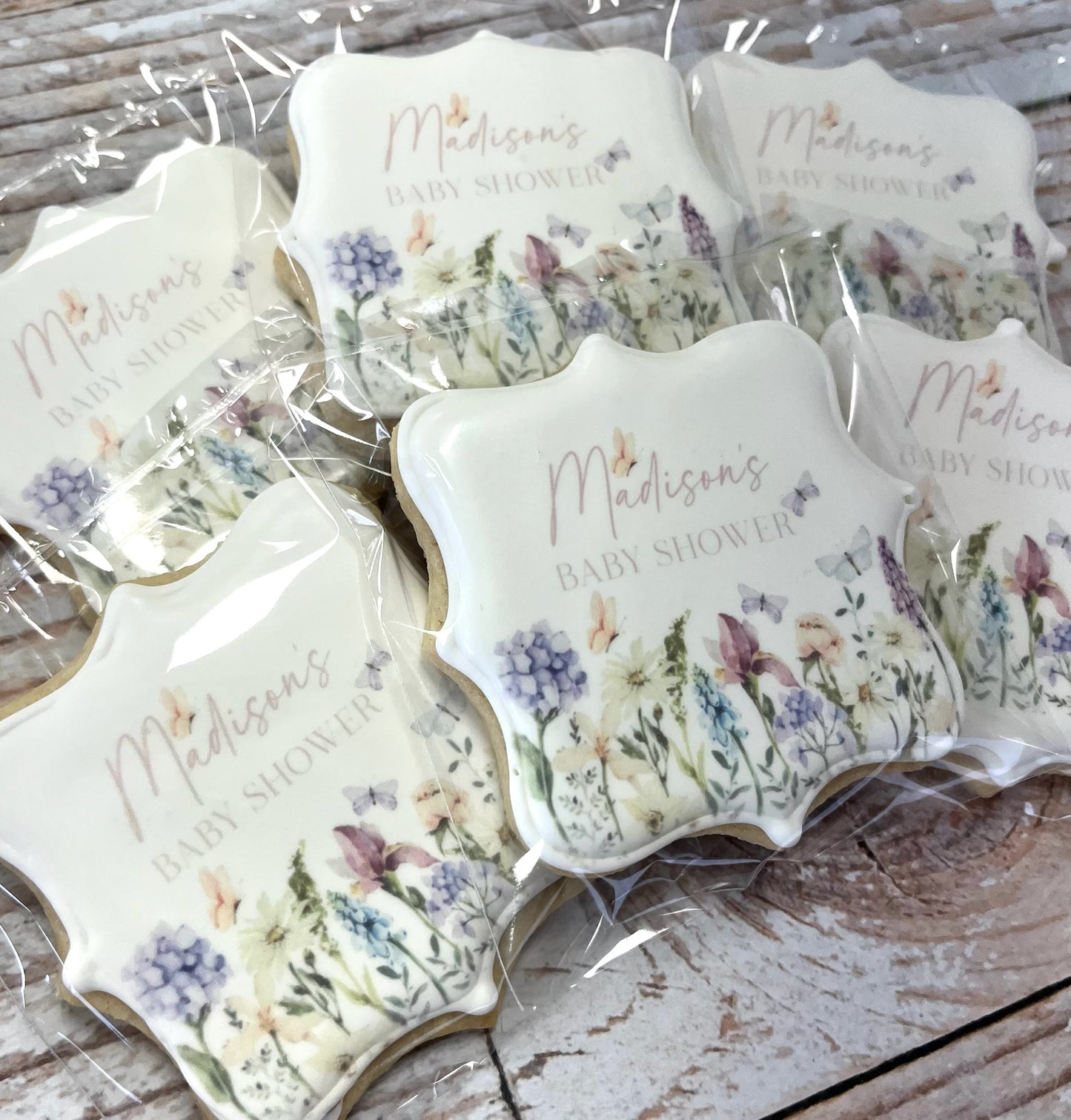 Square Plaque Floral w/Customized name Baby Shower--12 Count