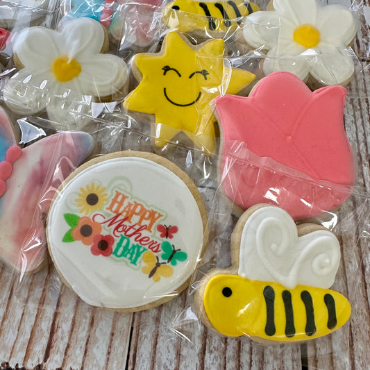 Happy Mother's Day Spring Themed Cookies Butterfly Bumble Bee Flowers Daisy Tulip Set--12 Count