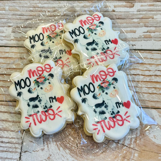 Moo Moo I'm two Cow Themed Party Cookies--12 Count