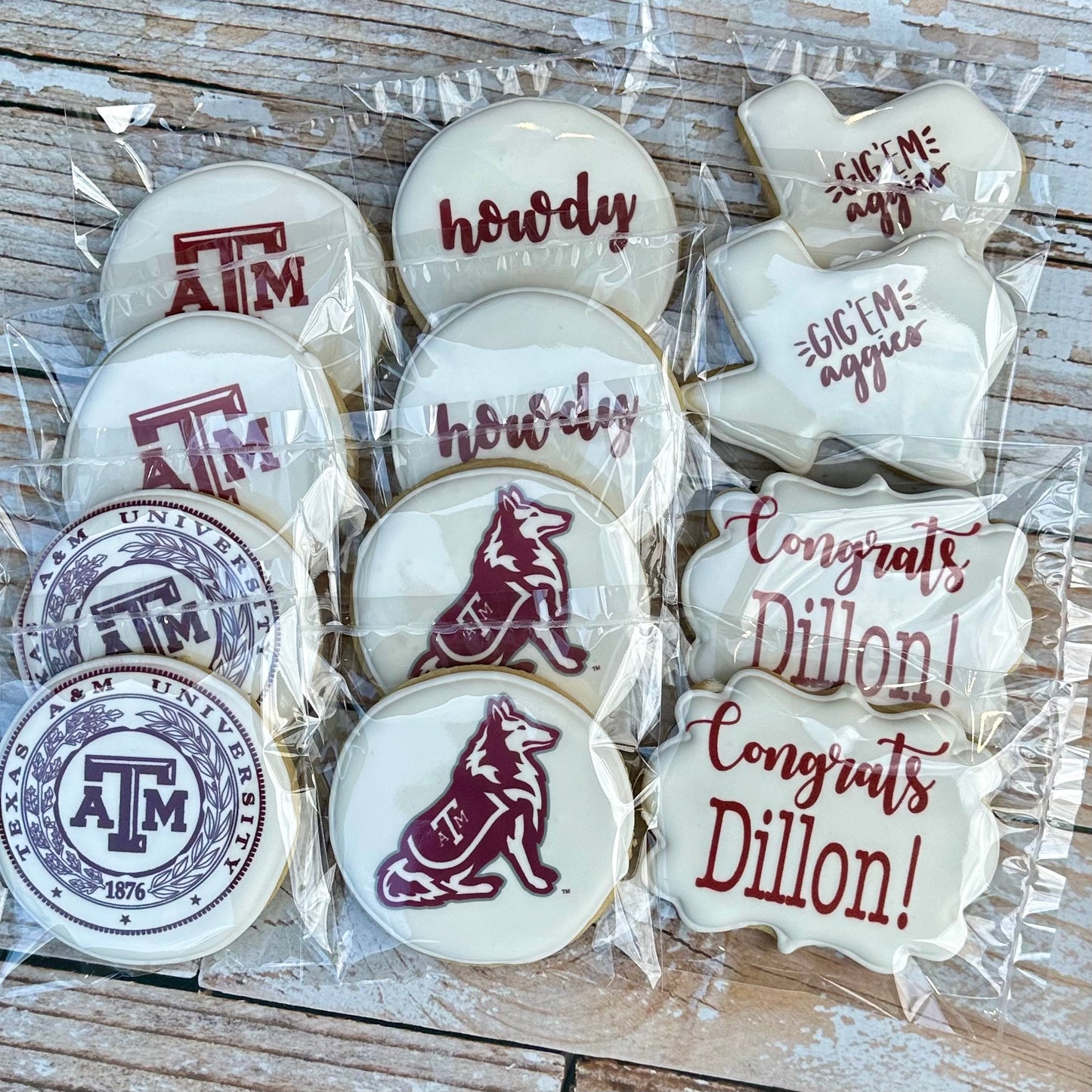 Texas A&M Aggie Direct Printed Pre-Designed Set of Graduation Cookies--12 Count