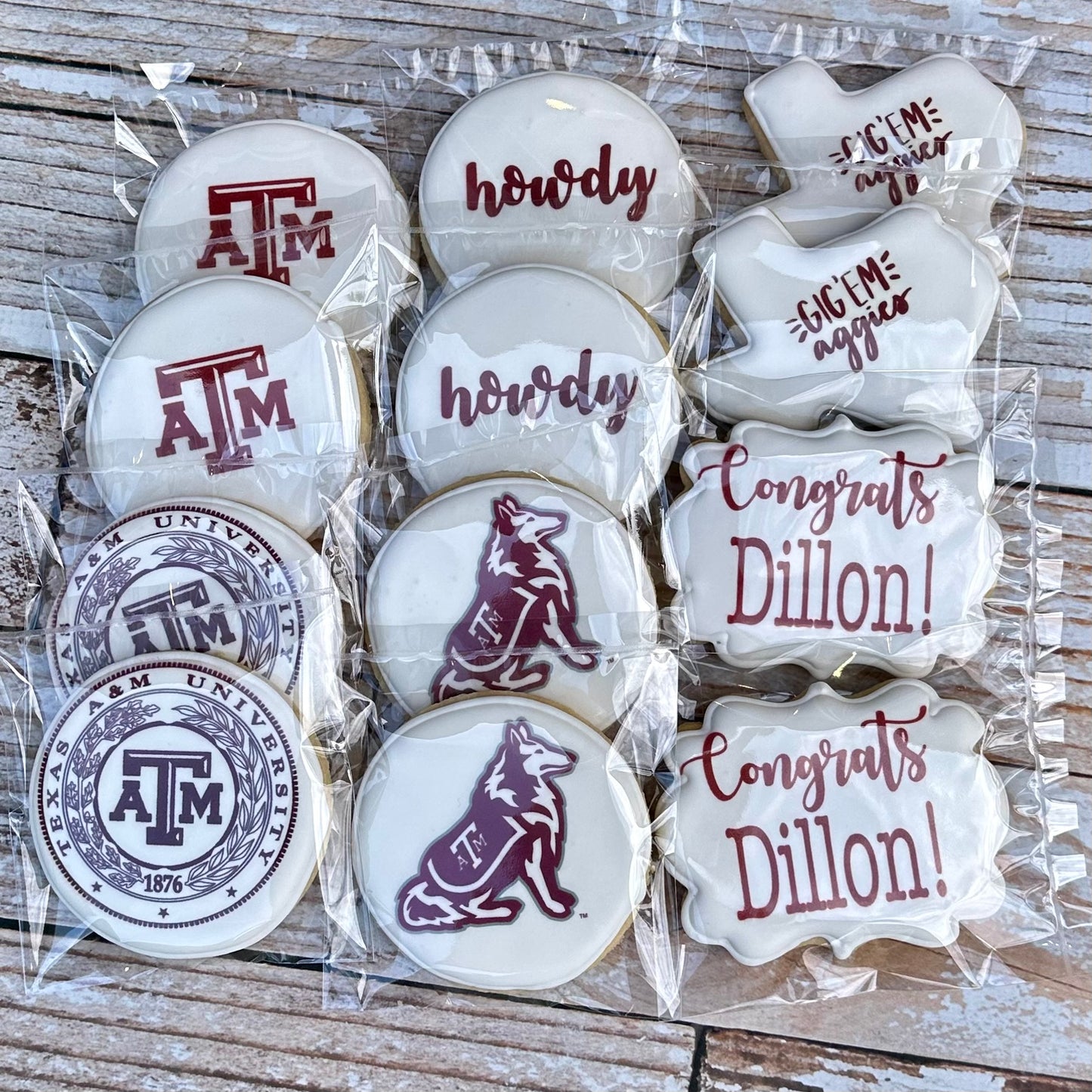 Texas A&M Aggie Direct Printed Pre-Designed Set of Graduation Cookies--12 Count