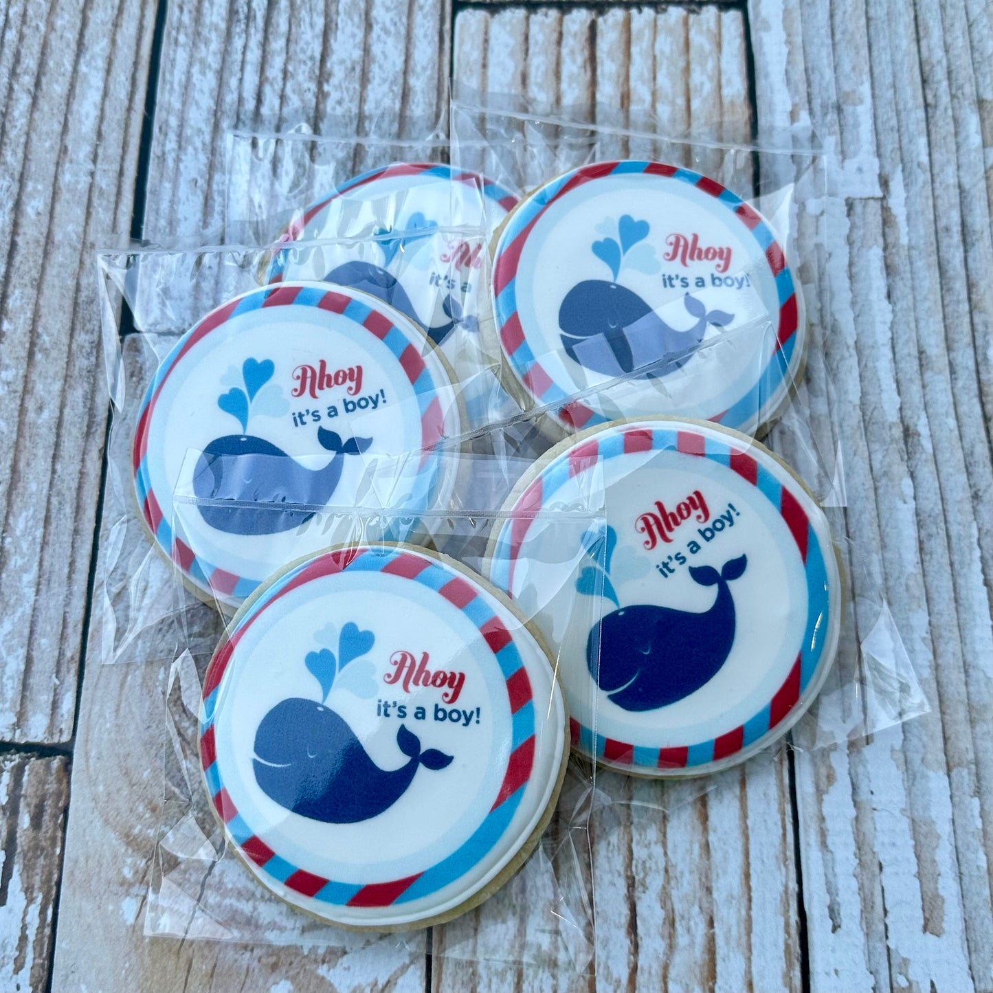 Ahoy It's a Boy Nautical Whale  Baby Shower Cookies--12 Count