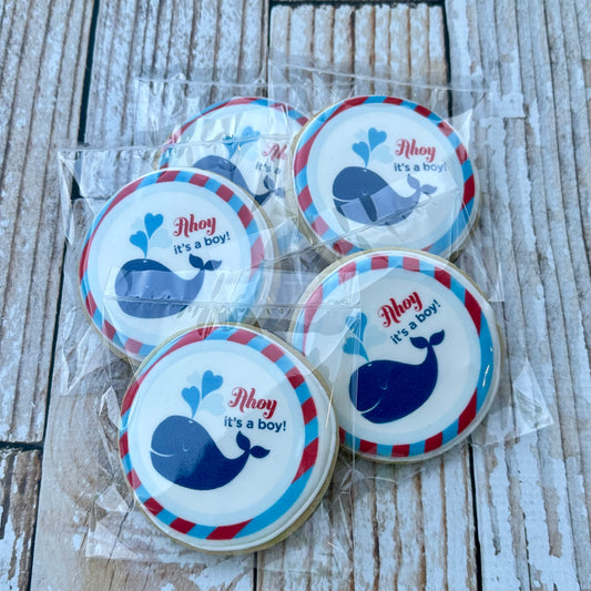 Ahoy It's a Boy Nautical Whale  Baby Shower Cookies--12 Count