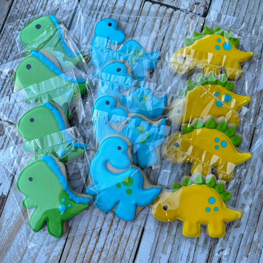 Blue Green Yellow Dinosaur Cookies--12 Count