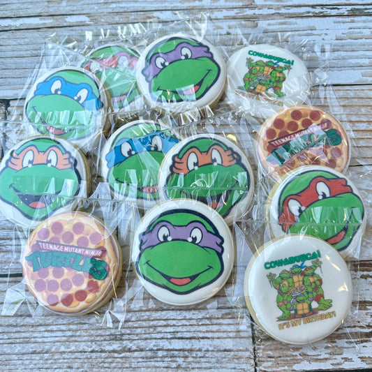 Turtle and Pizza Teenage Mutant Ninja Turtles Happy Birthday Cookies--12 Count