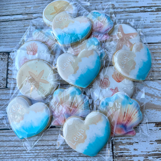 Beach Ocean Seashell Themed Wedding Cookies--12 Count
