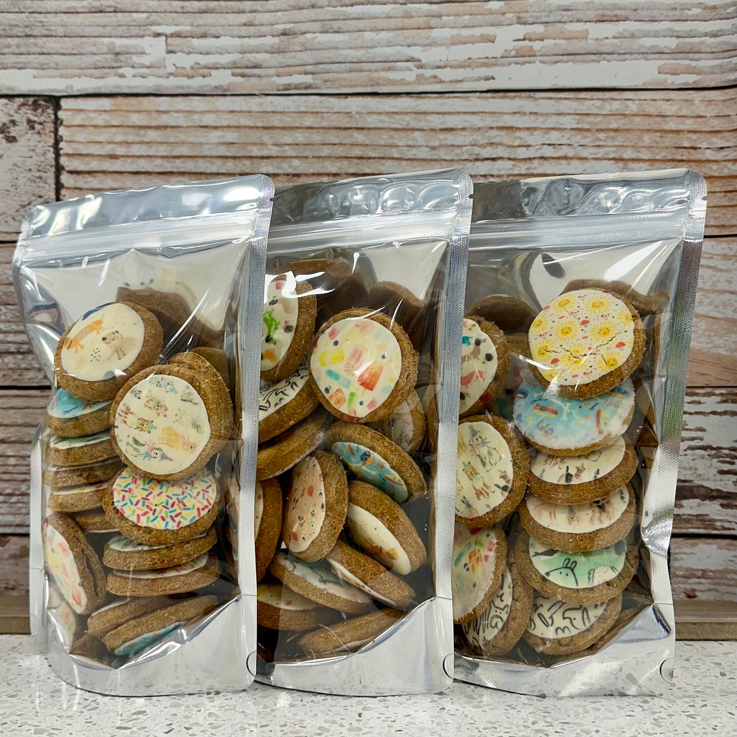 Frosted Nibblers Pet Treats NO Sugar Added. Whole Wheat Flour, Pumpkin & Peanut Butter--8oz Resealable Bag