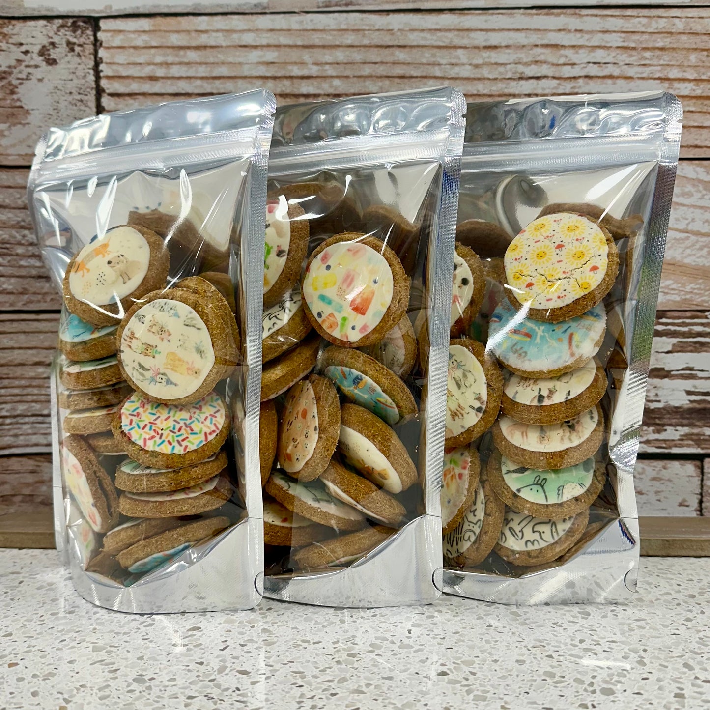 Frosted Nibblers Pet Treats NO Sugar Added. Whole Wheat Flour, Pumpkin & Peanut Butter--8oz Resealable Bag