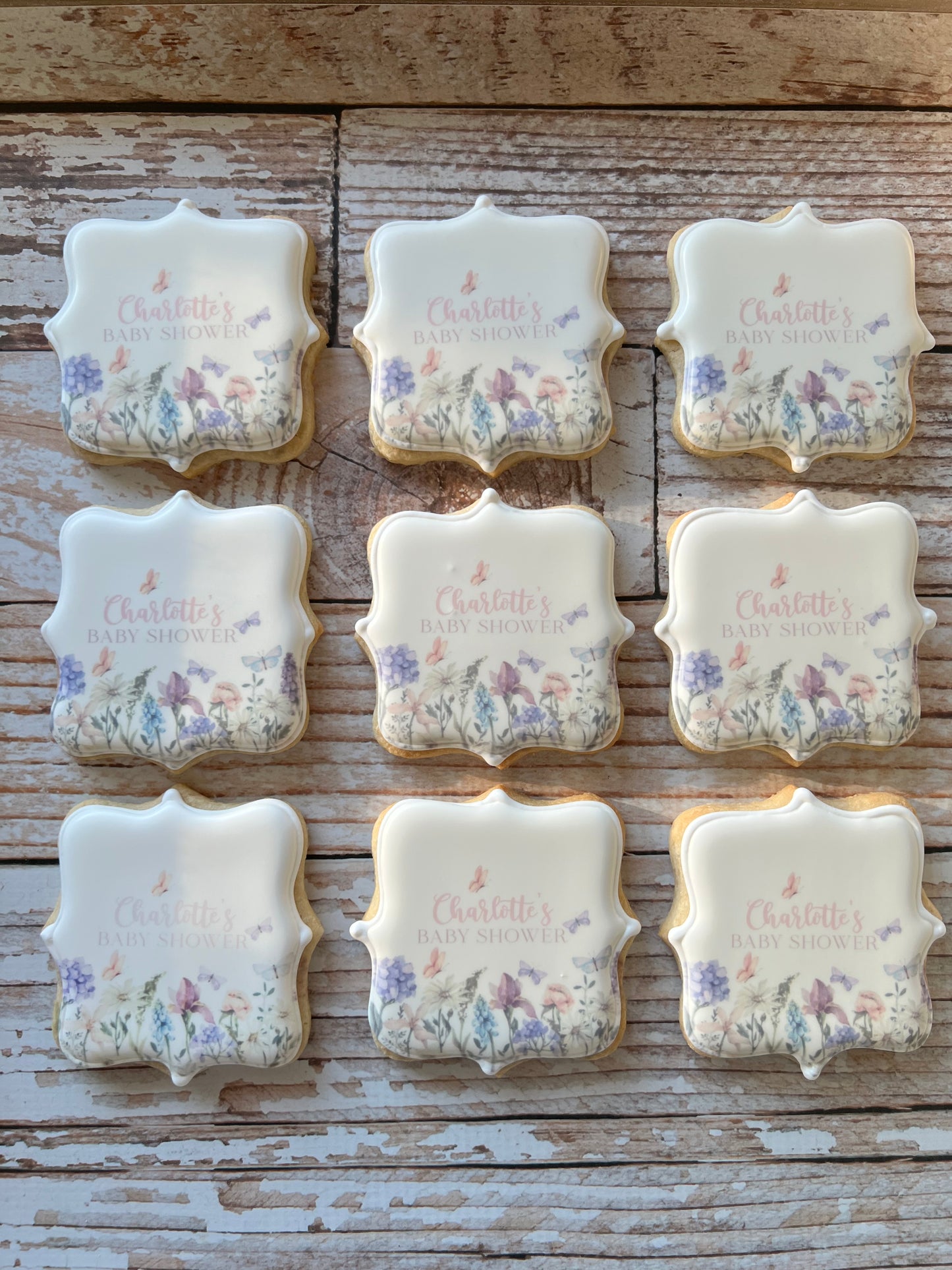 Square Plaque Floral w/Customized name Baby Shower--12 Count